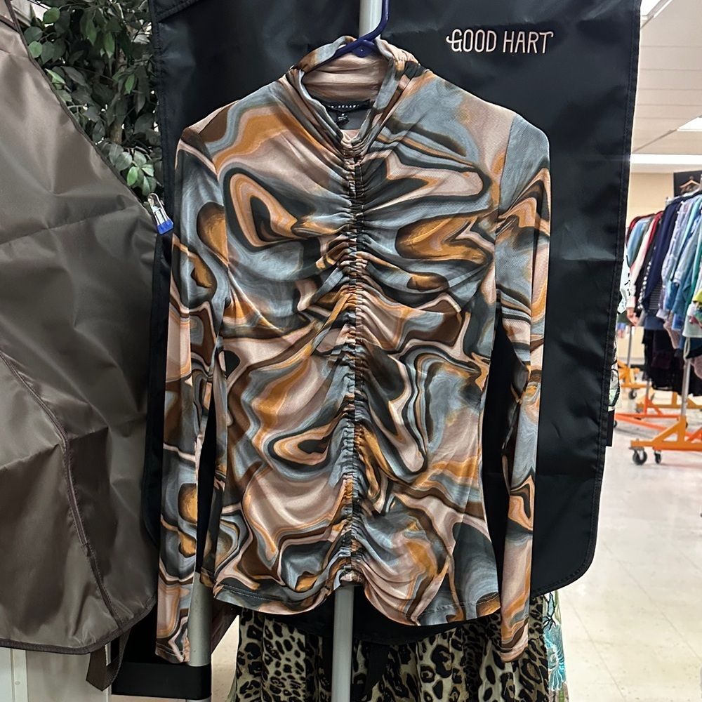 Jane and Delancey Marble Pattern Blouse - Orange and Gray